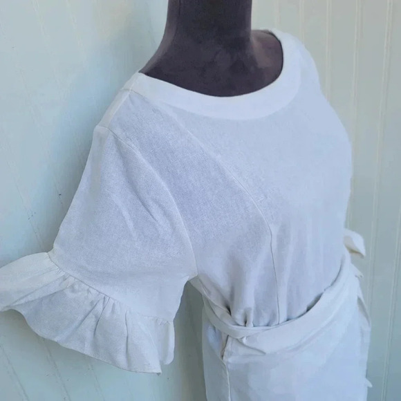 NWT Socialite Ruffle Flare Wrap Tie Linen Blend Dress Women Stylish Ivoy Sz M - Picture 2 of 13